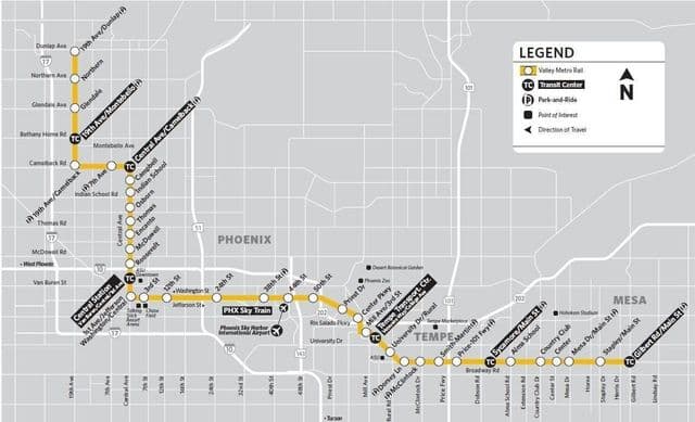 Mappa delle stazioni ferroviarie di Phoenix