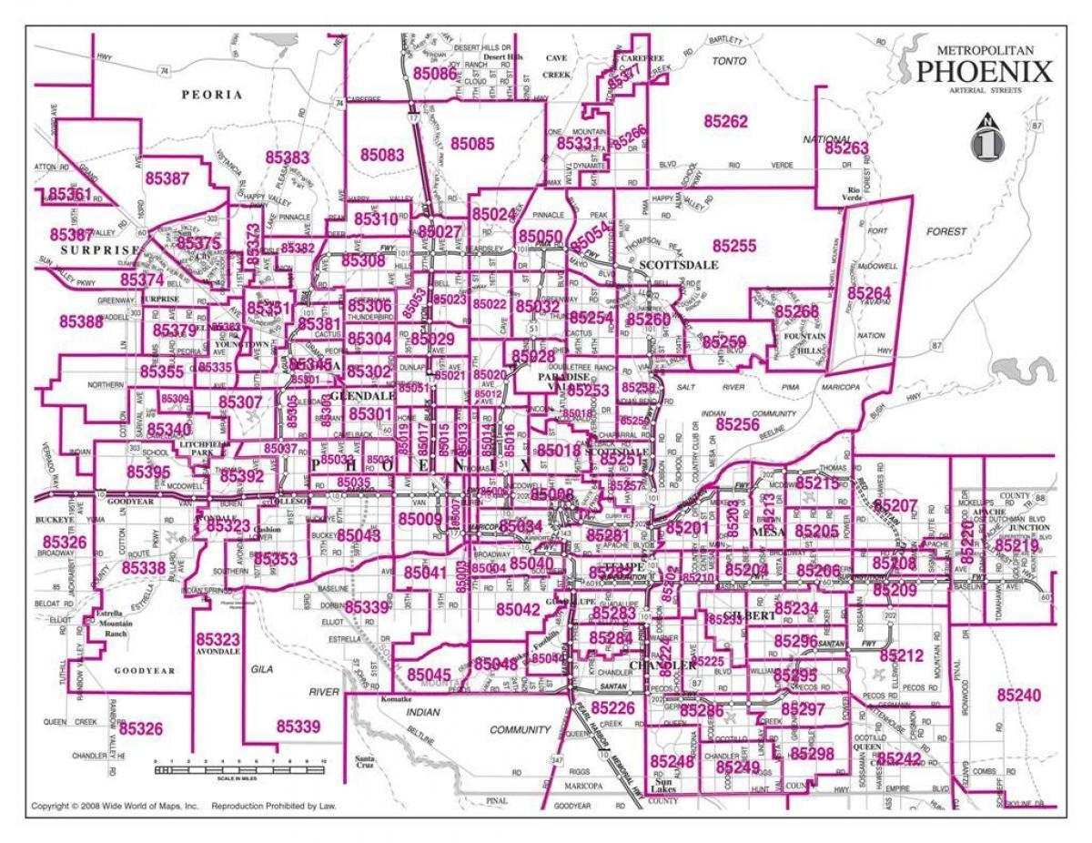 Mappa dei codici postali di Phoenix