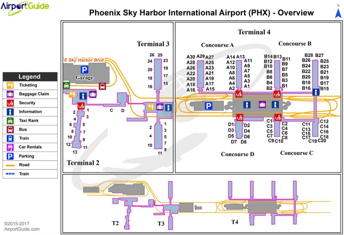 Mappa del terminal dell'aeroporto di Phoenix