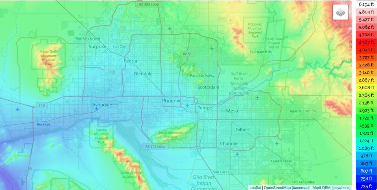 Mappa altimetrica di Phoenix