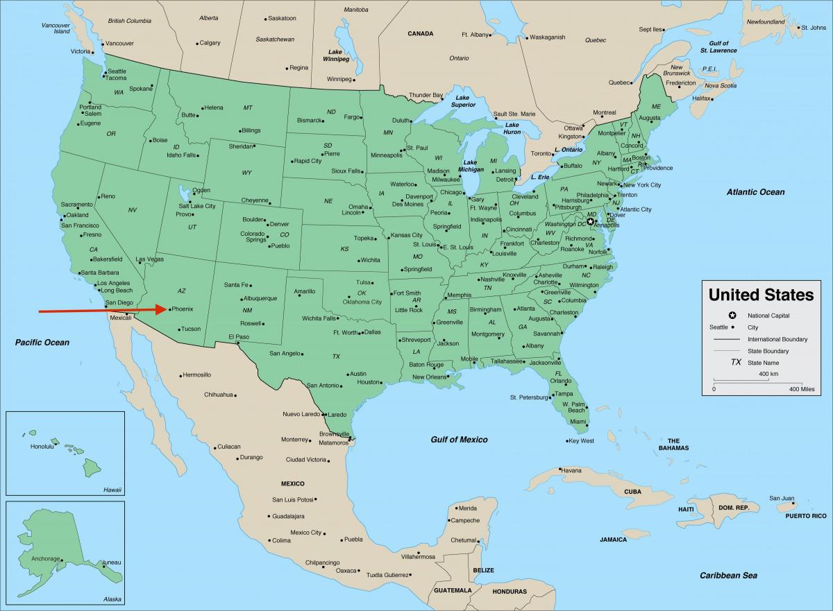 Phoenix su Arizona - Mappa degli Stati Uniti